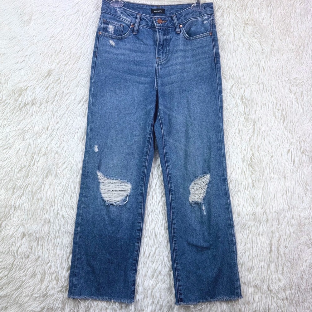 Express '90s Ankle Boot Mid Rise Distressed Jeans Size 00R Medium Wash